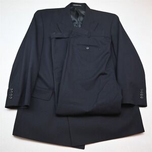 S. Cohen Double Breasted 46R 38x30 Navy Blue Check 100% Wool Mens Suit
